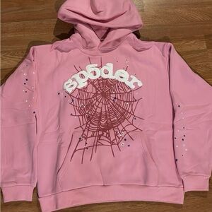 Pink Hoodie with Spider Web Design